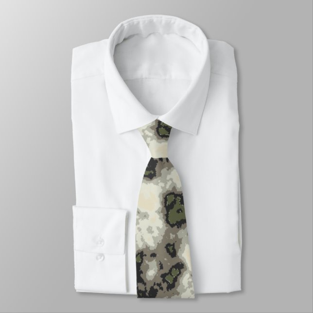 Modern Abstract Green Gray Mottled Marble Pattern Neck Tie (Tied)