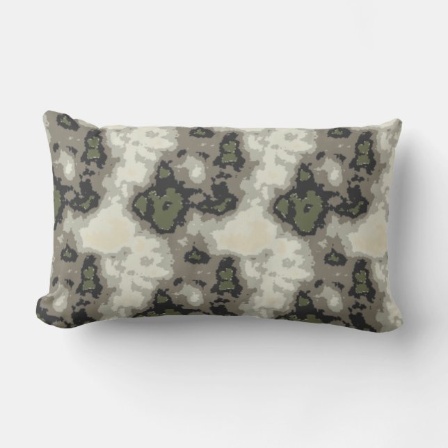 Modern Abstract Green Grey Beige Pattern Throw Pil Lumbar Pillow (Front)