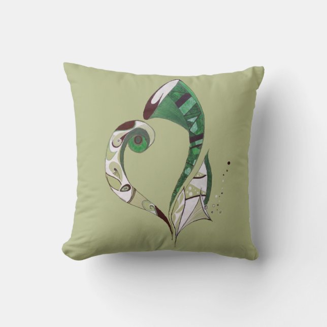Modern abstract Green hand drawn ink illustration Throw Pillow (Front)