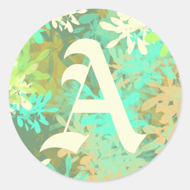 Modern Abstract Green Leaf Pattern Classic Round Sticker (Front)
