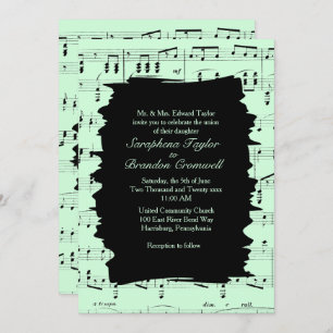 Modern Abstract Green Music Wedding Invite