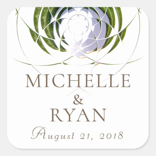 Modern Abstract Green Olive Leaves Wedding Sticker - Modern Abstract Olive Green Leaves Wedding Sticker. You can customize this modern olive leave wedding sticker with your name and your wedding date. It's easy to personalize. It`s an abstract circle with green olive leaves on white.