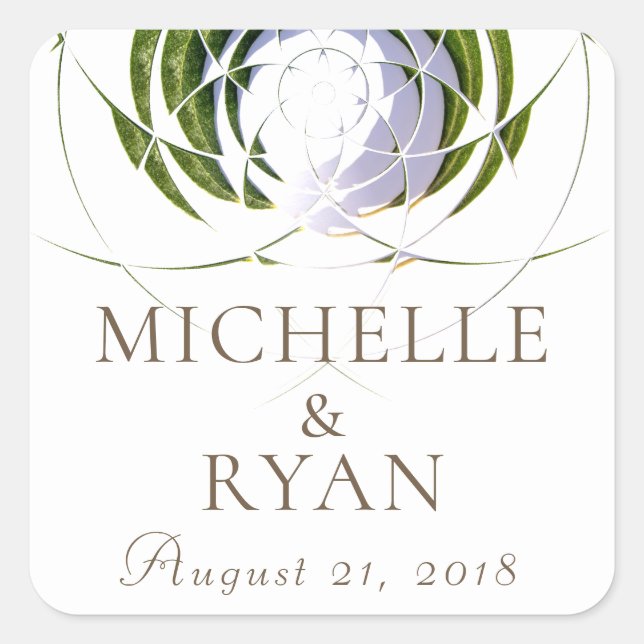Modern Abstract Green Olive Leaves Wedding Sticker (Front)