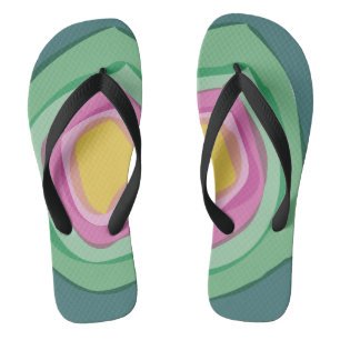 Modern Abstract Green Pink Flip Flops