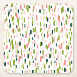 Modern Abstract Green  Pink Sprinkles Square Paper Coaster at Zazzle