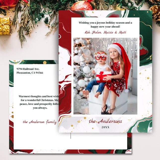 Modern Abstract Green/Red Christmas Photo Holiday Postcard (Creator Uploaded)