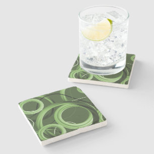 Modern Abstract Green Swirl Stone Coaster