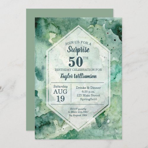 Modern Abstract Green Watercolor Birthday Invites