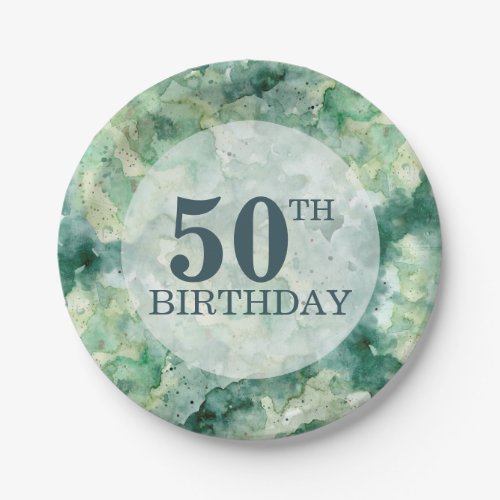 Modern Abstract Green Watercolor Birthday Paper Plates