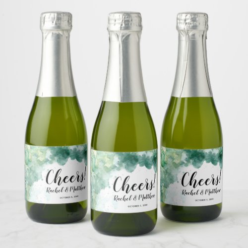 Modern Abstract Green Watercolor Mini Champagne Label