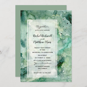 Modern Abstract Green Watercolor Wedding Invites