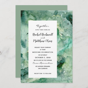 Modern Abstract Green Watercolor Wedding Invites