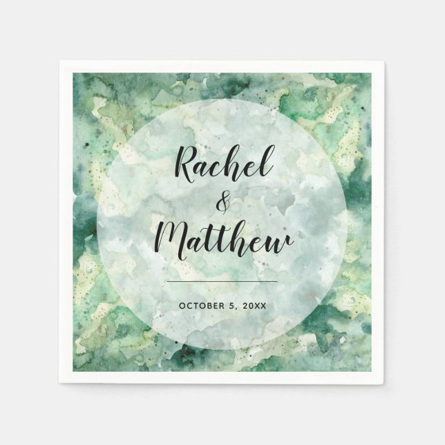 Modern Abstract Green Watercolor Wedding Napkins (Front)