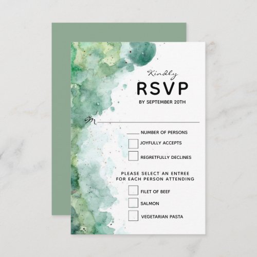 Modern Abstract Green Watercolor Wedding RSVP Card