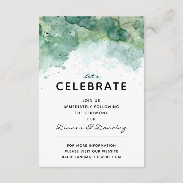 Modern Abstract Green Wedding Reception Cards (Front)