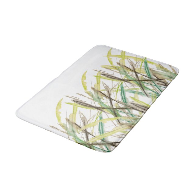 Modern Abstract Greenery Watercolor Hand-painted Bath Mat (Angled)