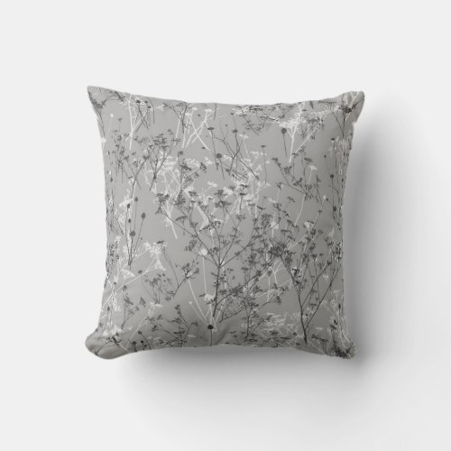 Modern Abstract Grey Floral Throw Pillow