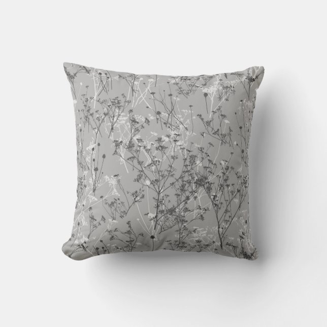 Modern Abstract Grey Floral Throw Pillow (Front)