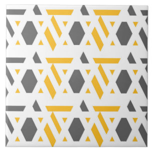 Modern, abstract, grey, mustard yellow, white ceramic tile