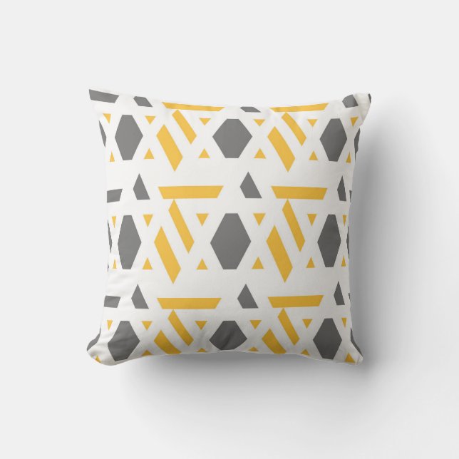 Modern, abstract, grey, mustard yellow, white outdoor pillow (Front)