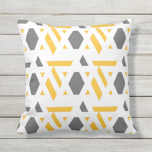Modern, abstract, grey, mustard yellow, white outdoor pillow