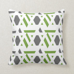 Modern, abstract, grey, olive green, white throw pillow