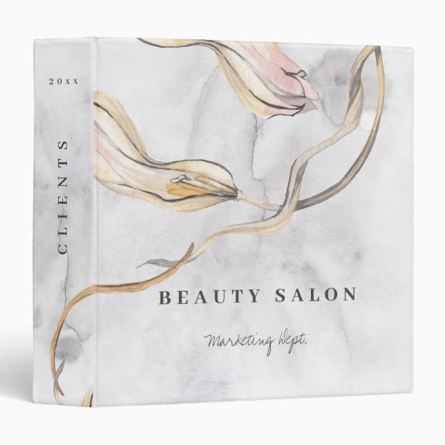 Modern abstract grey watercolor beauty salon 3 ring binder (Front/Spine)