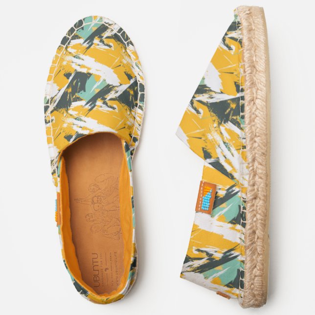 Modern Abstract Grunge Gray Yellow White Pattern Espadrilles (Side)