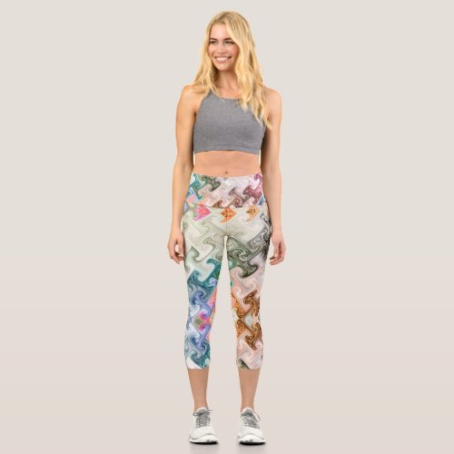 modern abstract Hi letters colorful swirly effect Capri Leggings