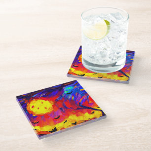 Modern Abstract Halloween Night Glass Coaster