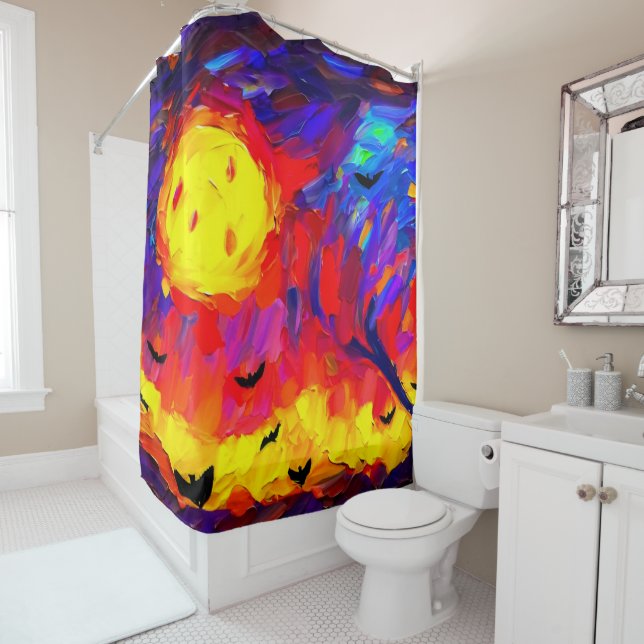 Modern Abstract Halloween Night Shower Curtain (In Situ)