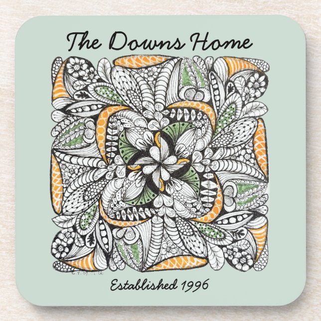 Modern Abstract Hand-Drawn Pattern Personalized Beverage Coaster (Front)