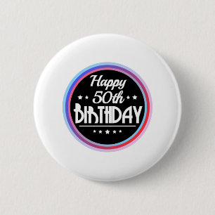 Modern Abstract Happy 50th Birthday Button