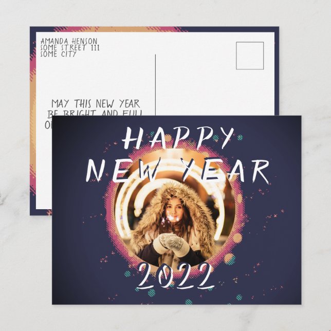 Modern Abstract Happy New Year 2022 Photo Postcard (Front/Back)