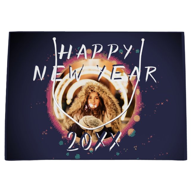 Modern Abstract Happy New Year 2023 Photo Large Gift Bag (Front)