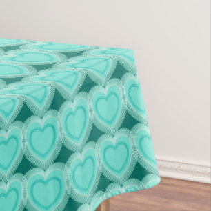 Modern Abstract Hearts - Aqua and Turquoise Tablecloth