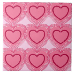 Modern Abstract Hearts - Azalea Pink Ceramic Tile