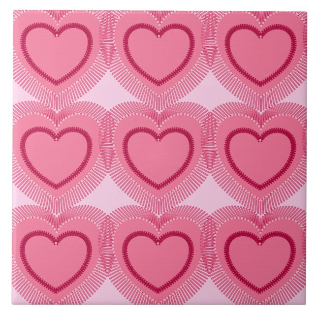 Modern Abstract Hearts - Azalea Pink Ceramic Tile (Front)