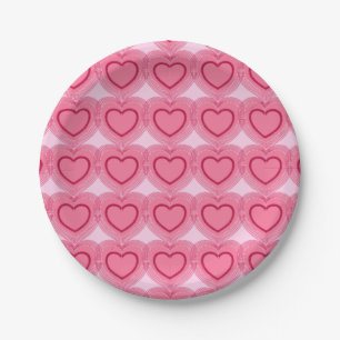 Modern Abstract Hearts - Azalea Pink Paper Plates