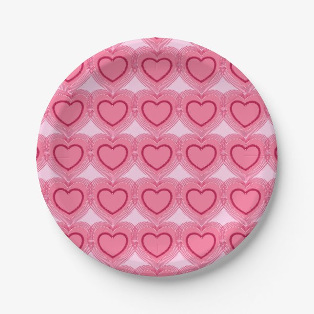 Modern Abstract Hearts - Azalea Pink Paper Plates (Front)