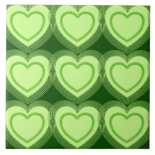 Modern Abstract Hearts - Lime Green Tile