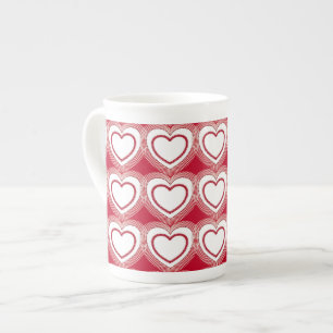 Modern Abstract Hearts - Red and White Bone China Mug