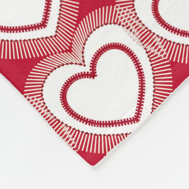 Modern Abstract Hearts - Red and White Fleece Blanket (Corner)