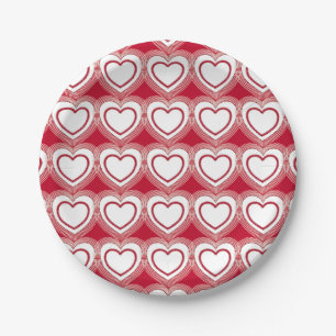 Modern Abstract Hearts - Red and White Paper Plates