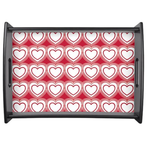 Modern Abstract Hearts _ Red and White Serving Tray