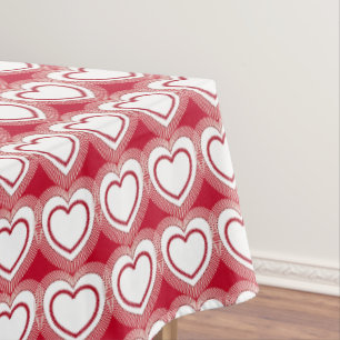 Modern Abstract Hearts - Red and White Tablecloth