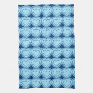 Modern Abstract Hearts - Sky Blue and Cobalt Kitchen Towel