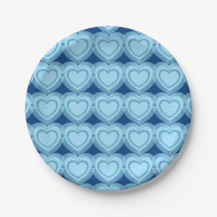 Modern Abstract Hearts - Sky Blue and Cobalt Paper Plates