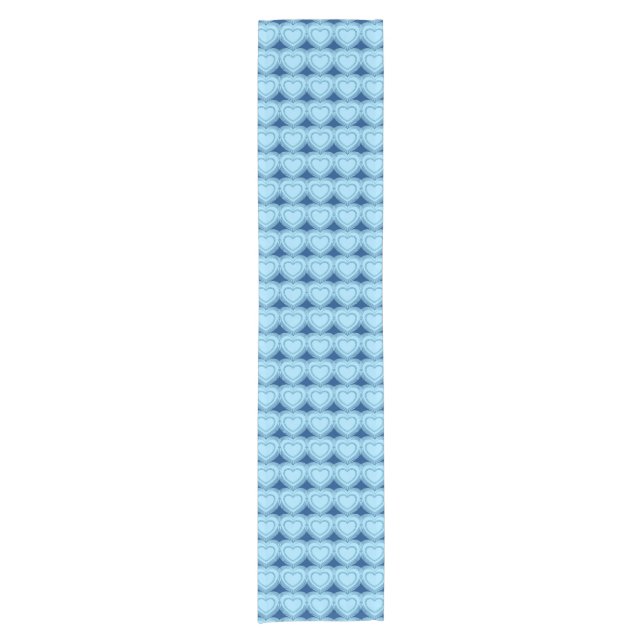Modern Abstract Hearts - Sky Blue and Cobalt Short Table Runner (Front)