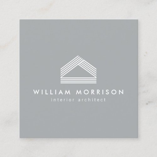 Modern Abstract Home Logo Gray Square Business Card